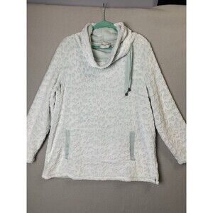 Soft Surroundings Fleece Womans Large Tanzania Lt Green Leopard Print Cowl Neck